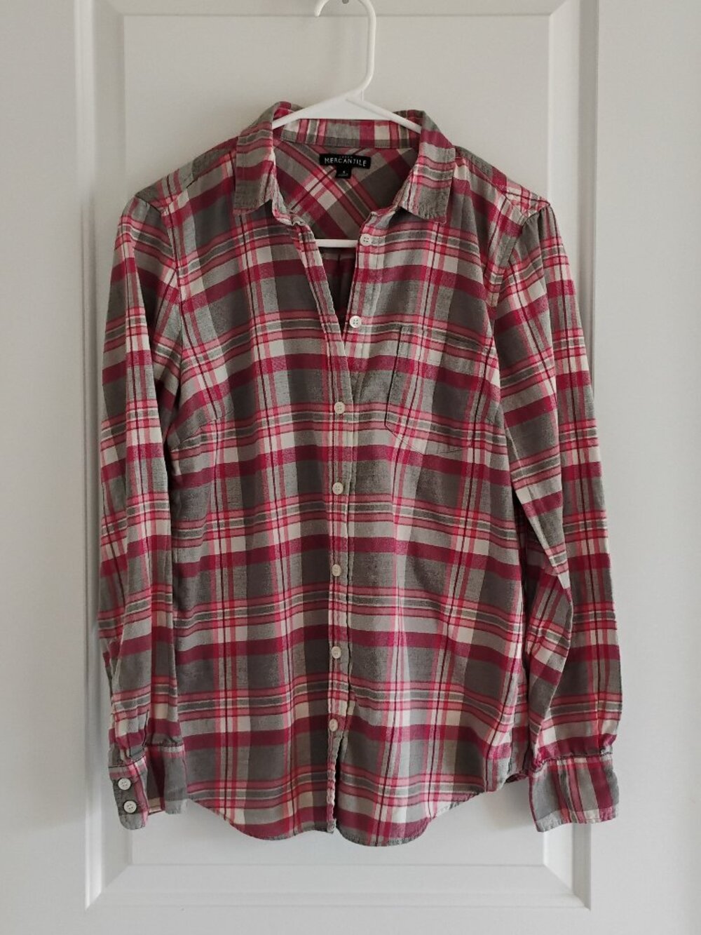 J. Crew Women's Pink and Gray Plaid Button Down Shirt Size S